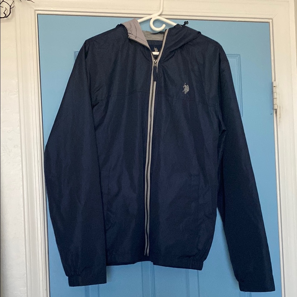 Men's Navy Blue Hooded Rain Jacket